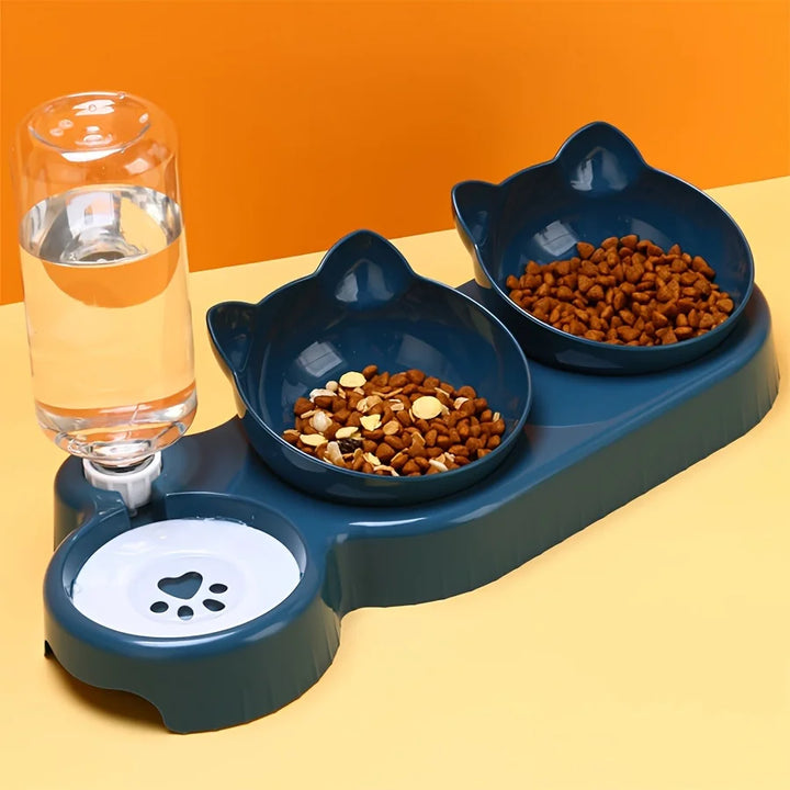 3-in-1 Cat Bowl Set – Food, Water & Tilted Design