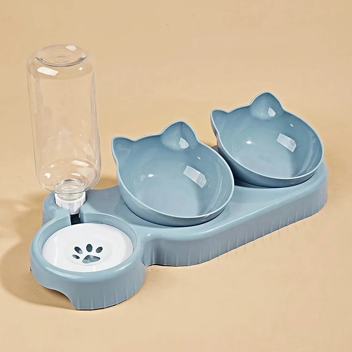 3-in-1 Cat Bowl Set – Food, Water & Tilted Design