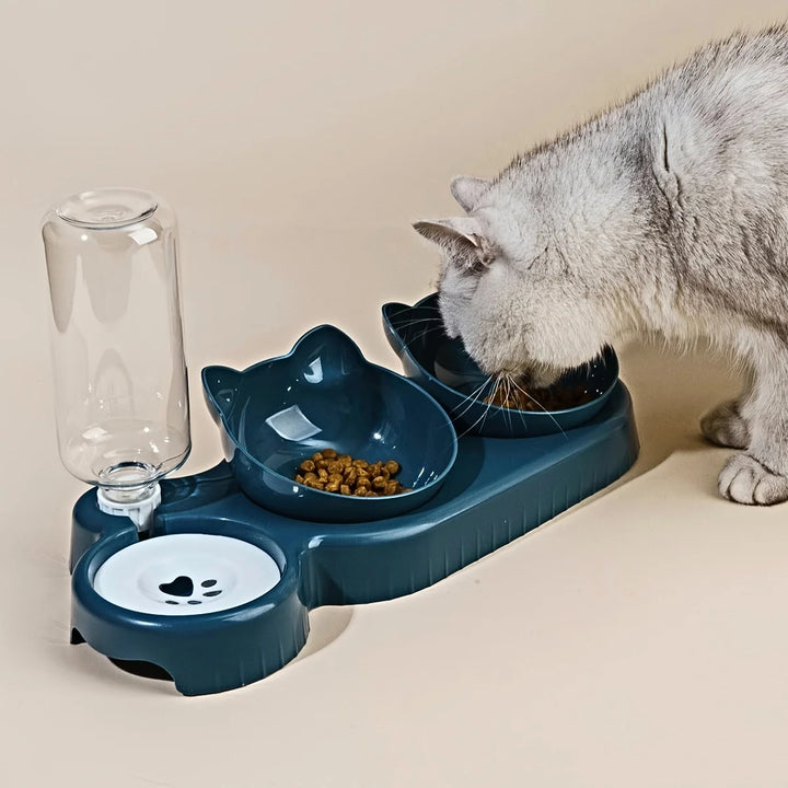 3-in-1 Cat Bowl Set – Food, Water & Tilted Design