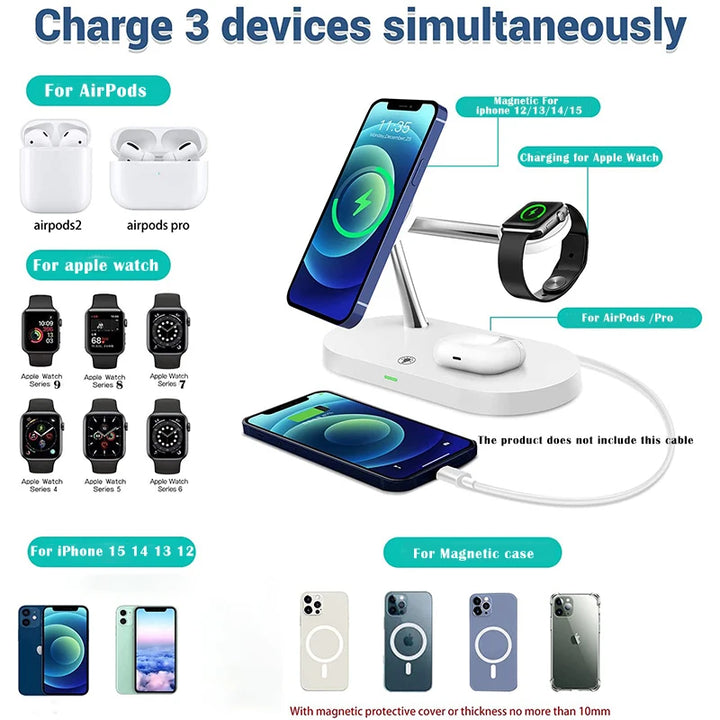 3-in-1 Magnetic Wireless Charger for iPhone & Watch